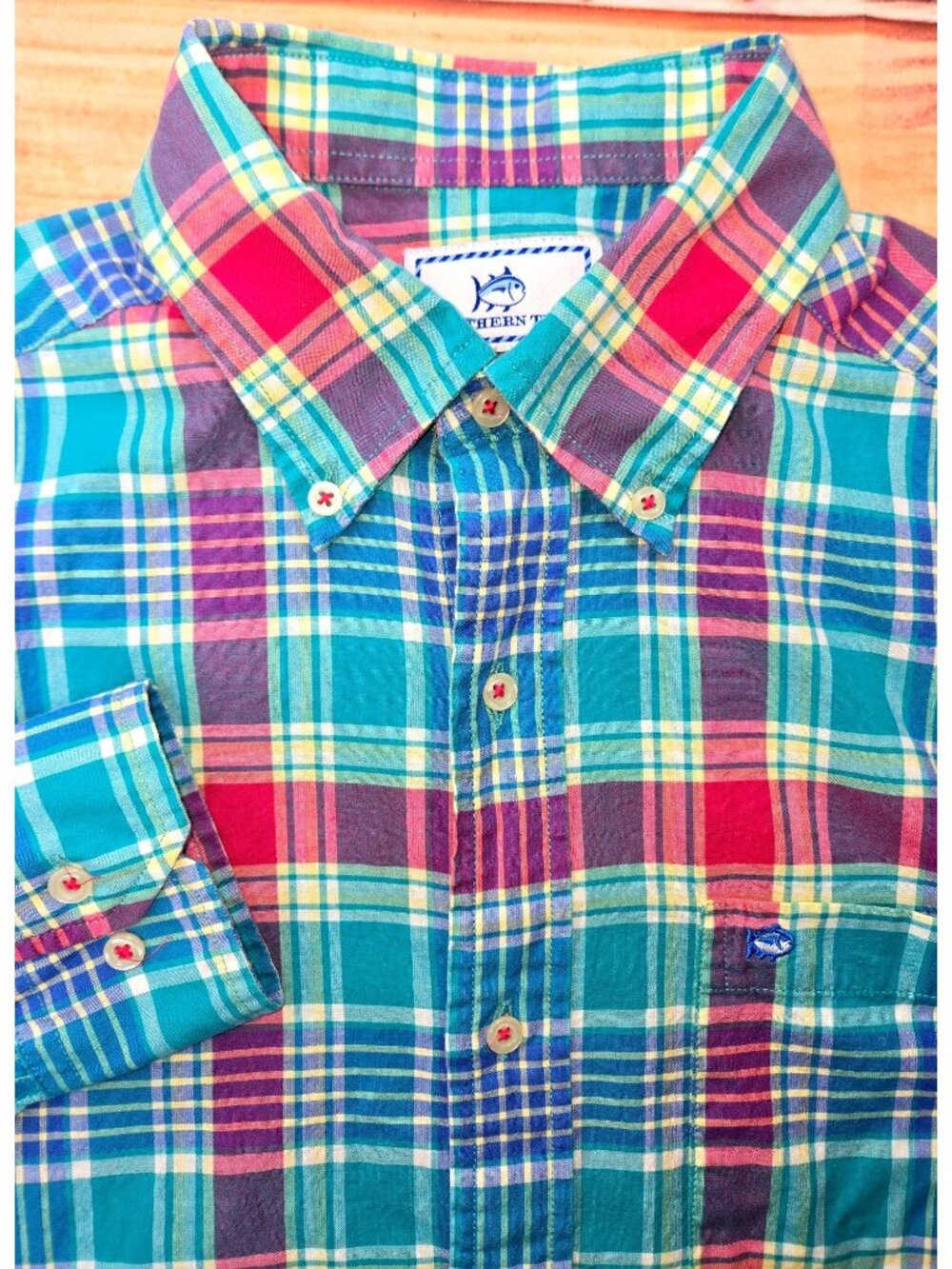 Southern Tide Mens Classic Blue Plaid Dress Shirt Small